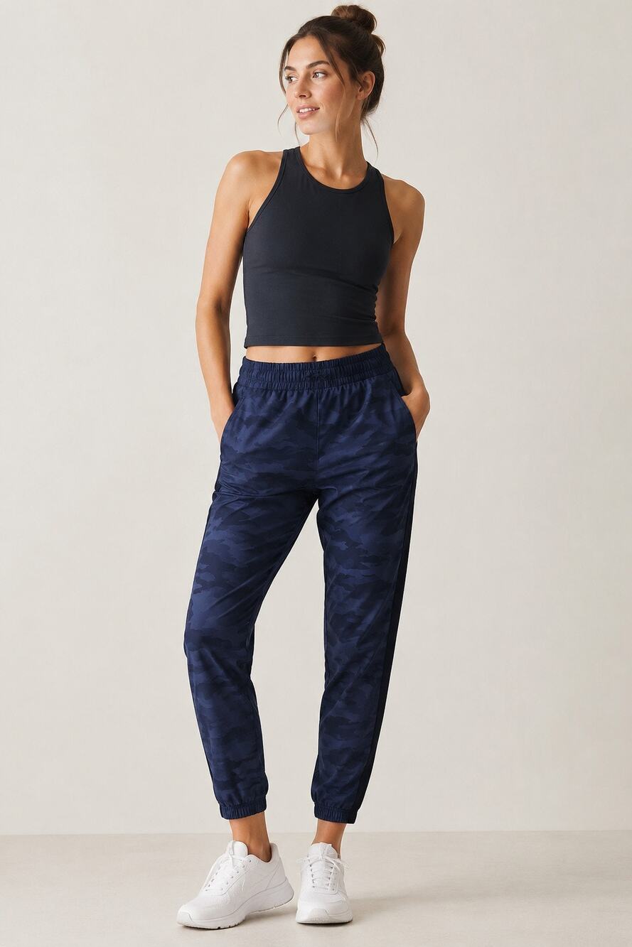 Athleta‎ Brooklyn Textured Jogger Pants Navy Camo Athletic Travel Size 4